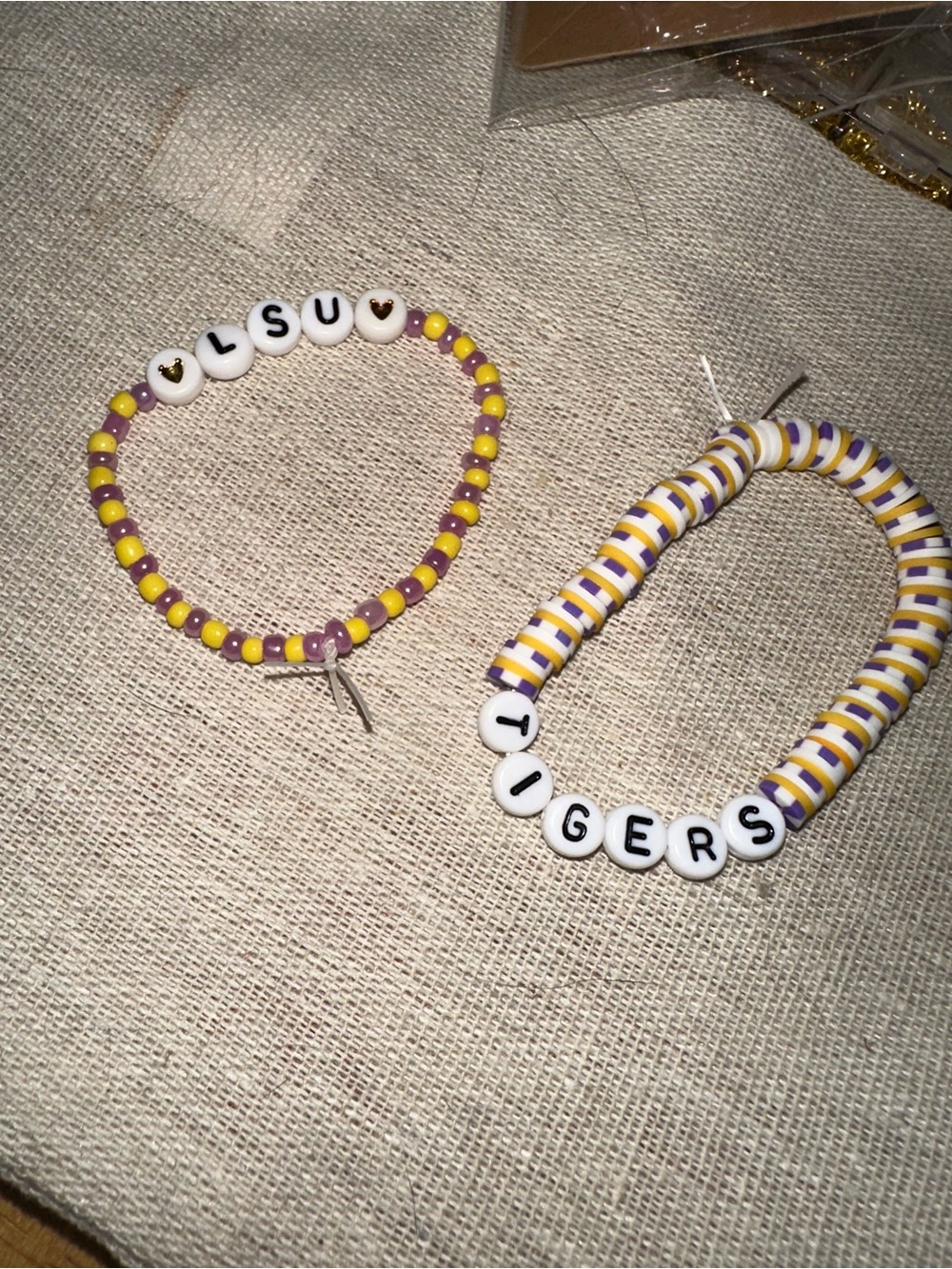 Purple & Yellow Beaded Bracelet - Custom Letter Beads